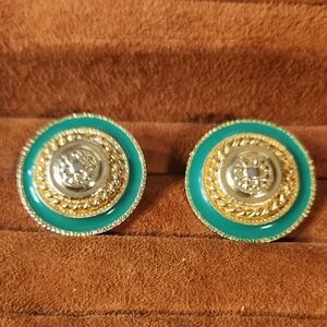 Nan Lewis Goldtone Teal Clip On Earrings